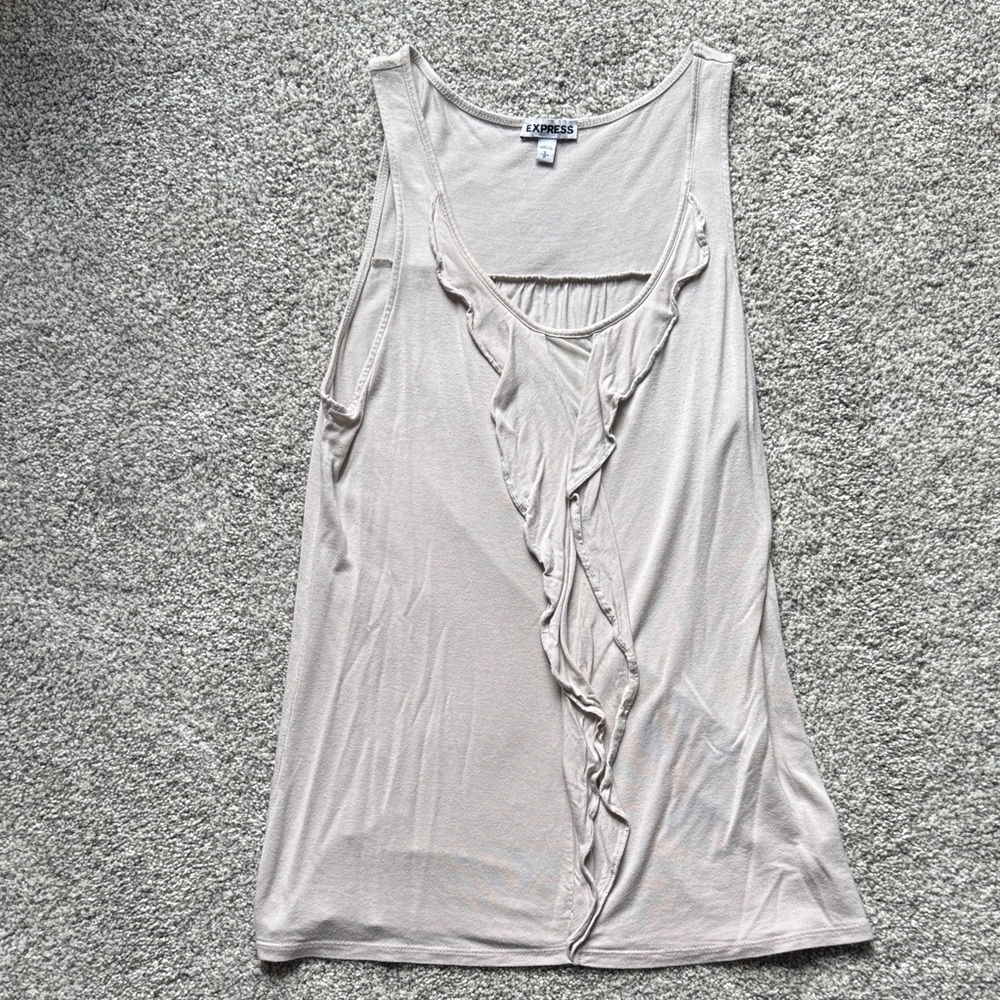 Express Light Beige Tank Top with Ruffle Accent
